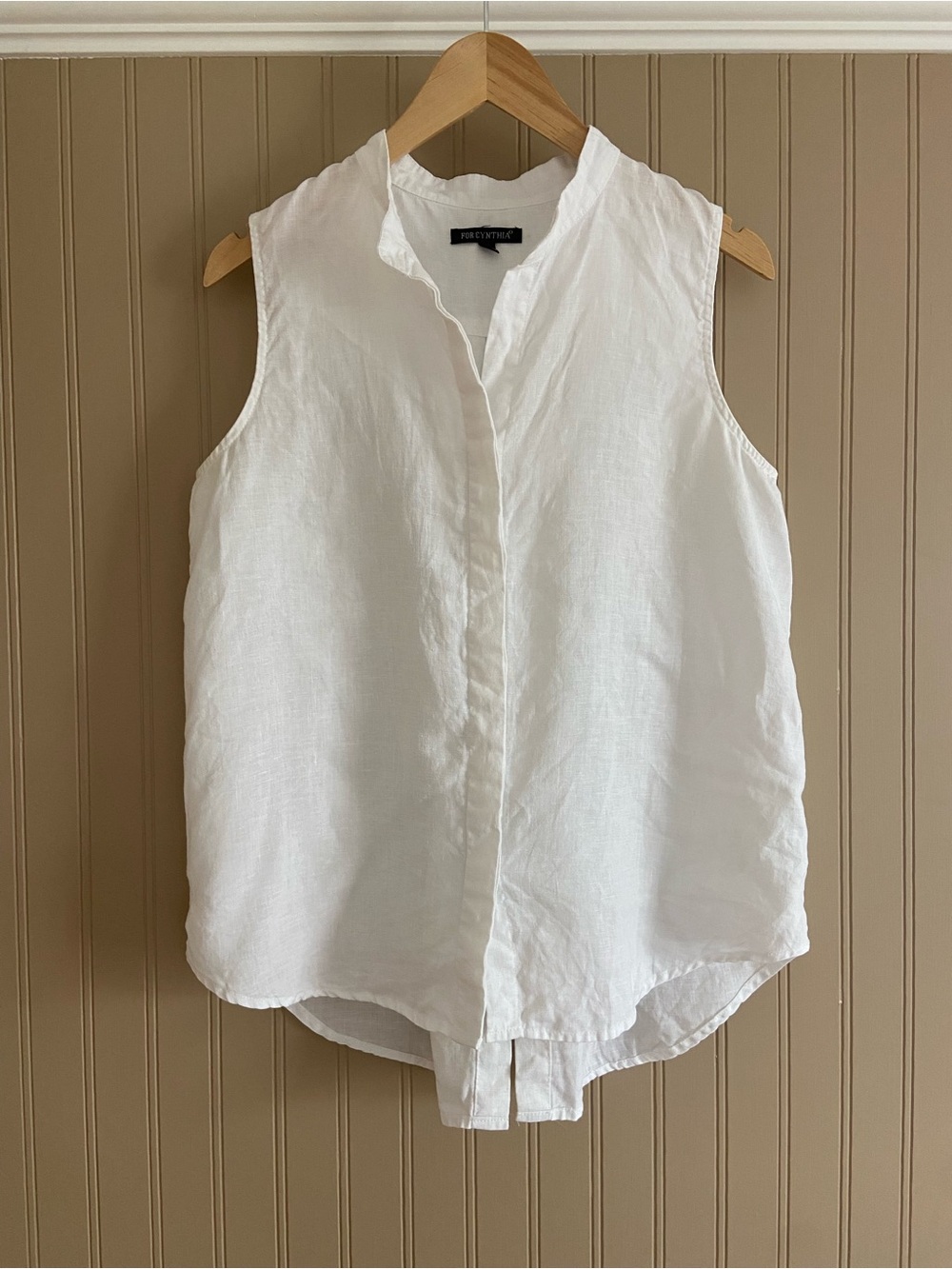 For Cynthia 100% Linen White Button Down Short Sleeve Shirt Blouse Women’s Med